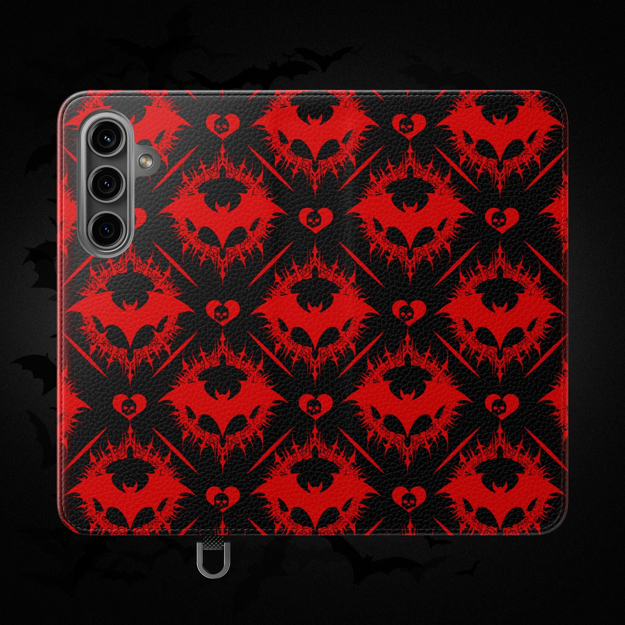 Gothic Bat Wallet Flip Case - Elegant Goth Phone Wallet - Bat Pattern Flip Case - Gothic Phone Case - Stylish Wallet Phone Case