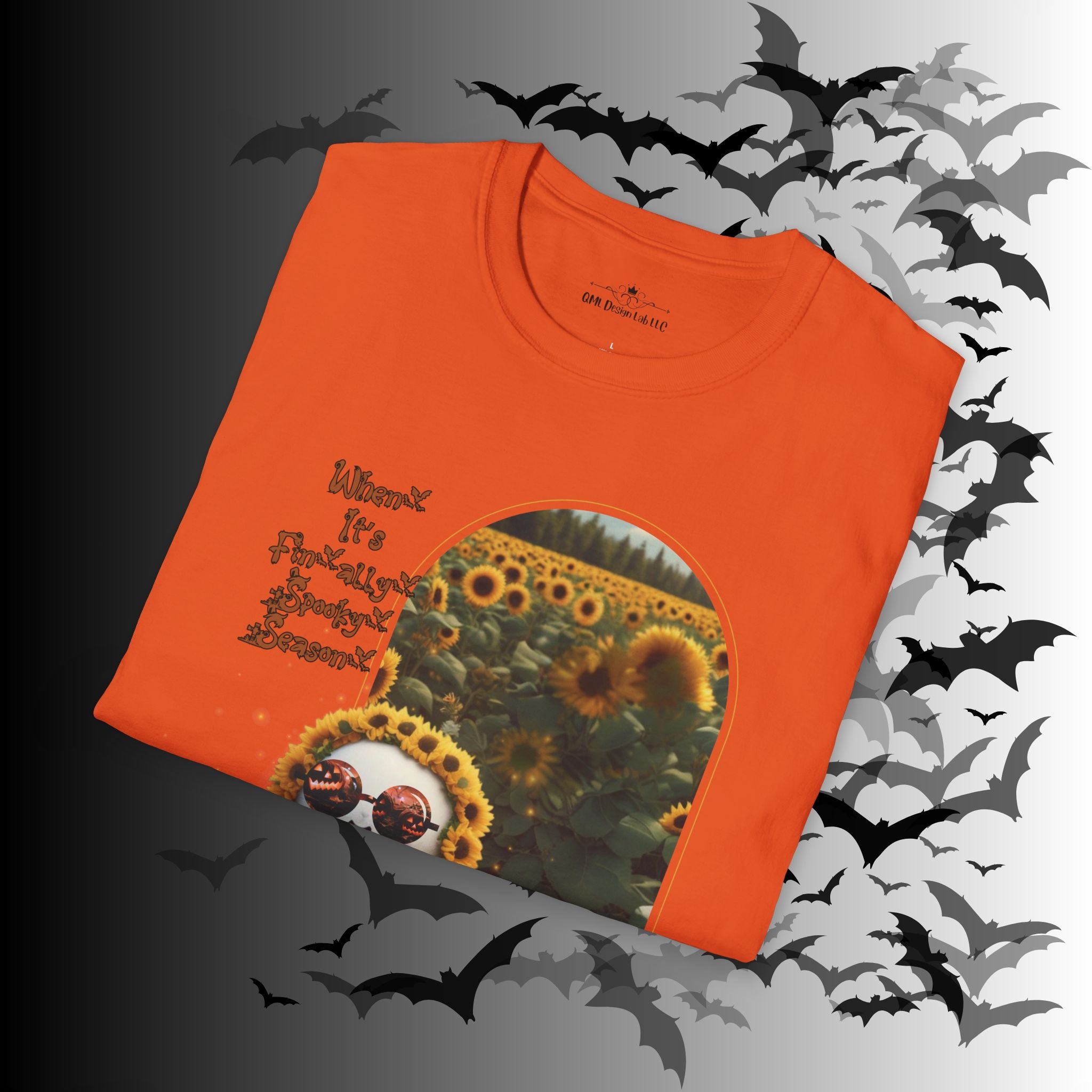"When It's Finally Spooky Season" Ghost Sunflower T-Shirt — Halloween Tee