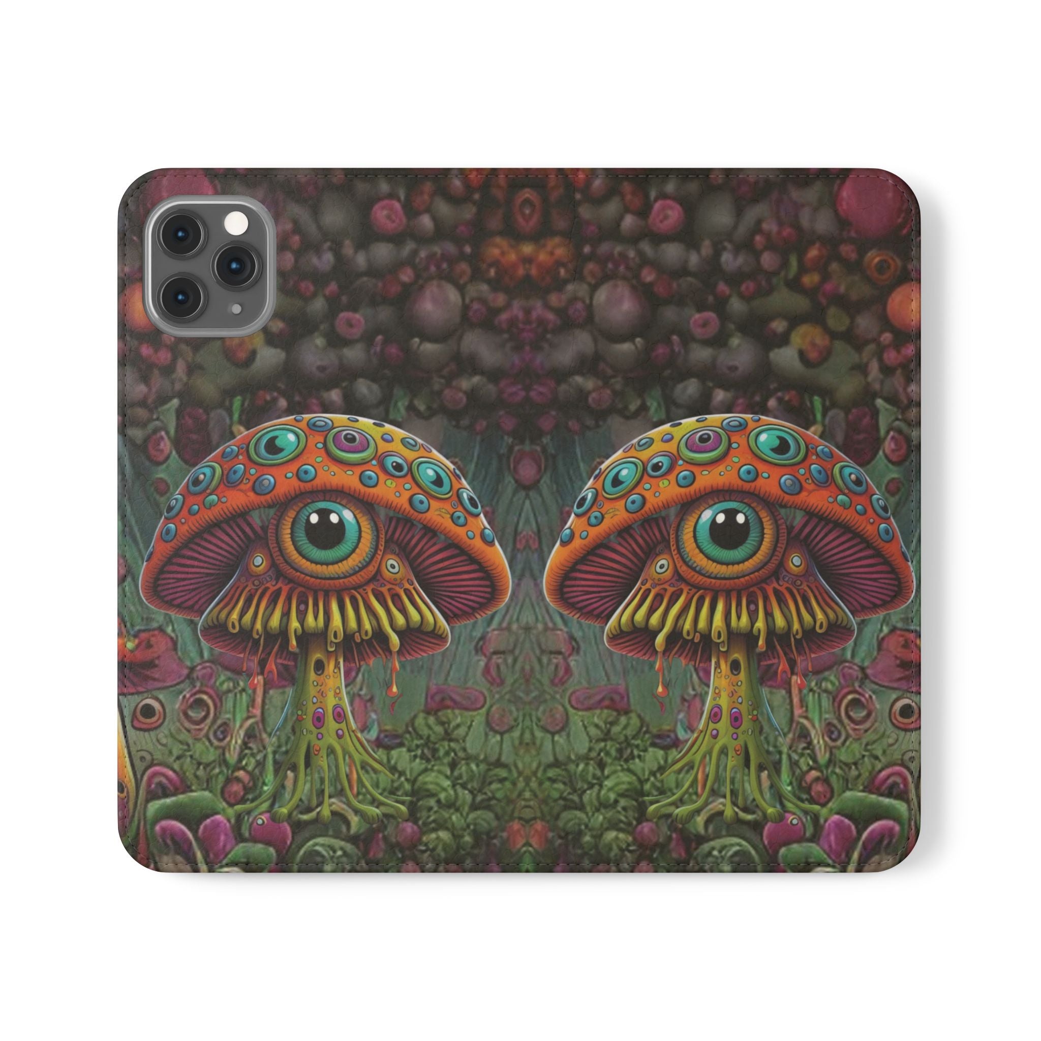 Trippy Mushroom Cottagecore Flip Wallet Phone Case - Mushroom Wallet Case for Samsung iPhone - Psychedelic Wallet Phone Cases