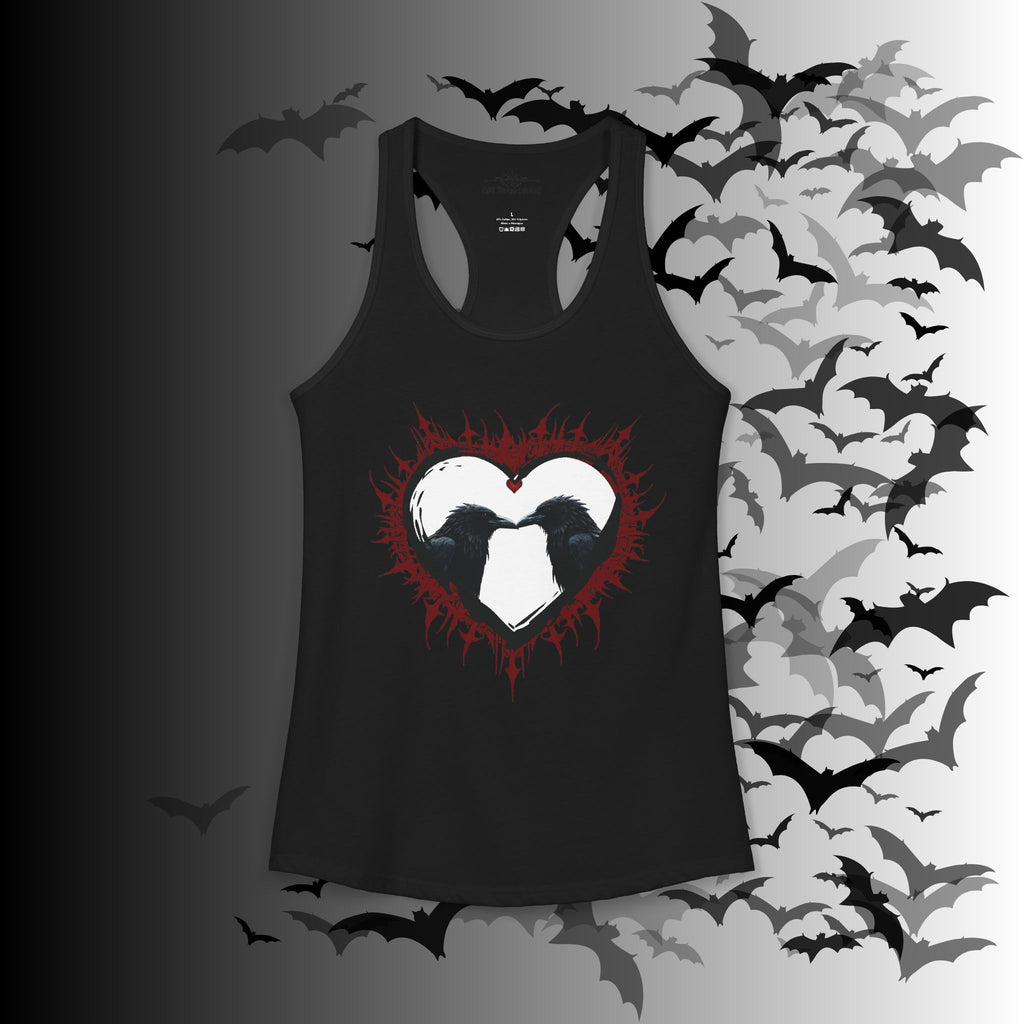 Gothic Raven Heart Racerback Tank Top — Dark Romance Corvid Tank