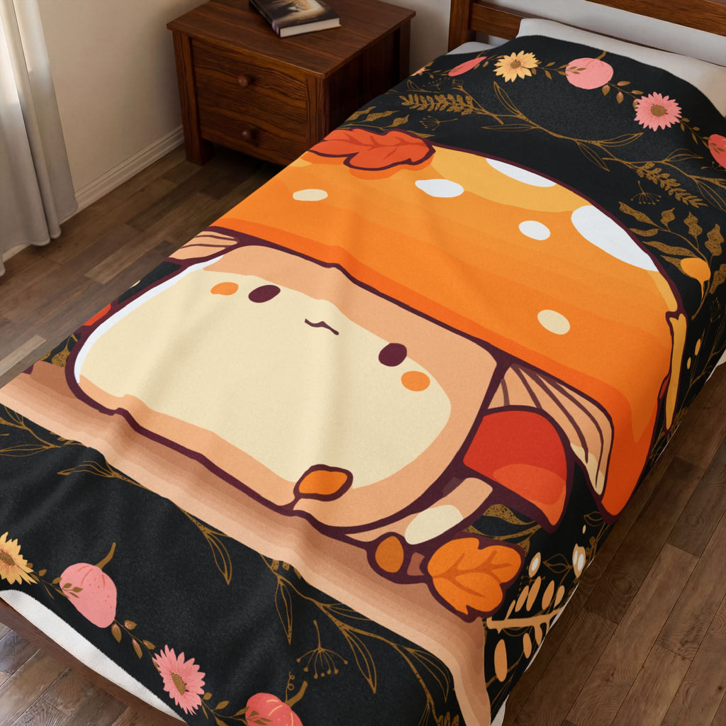 Dark Cottagecore Kawaii Mushroom Throw Blanket — Cozy Autumn Home Decor