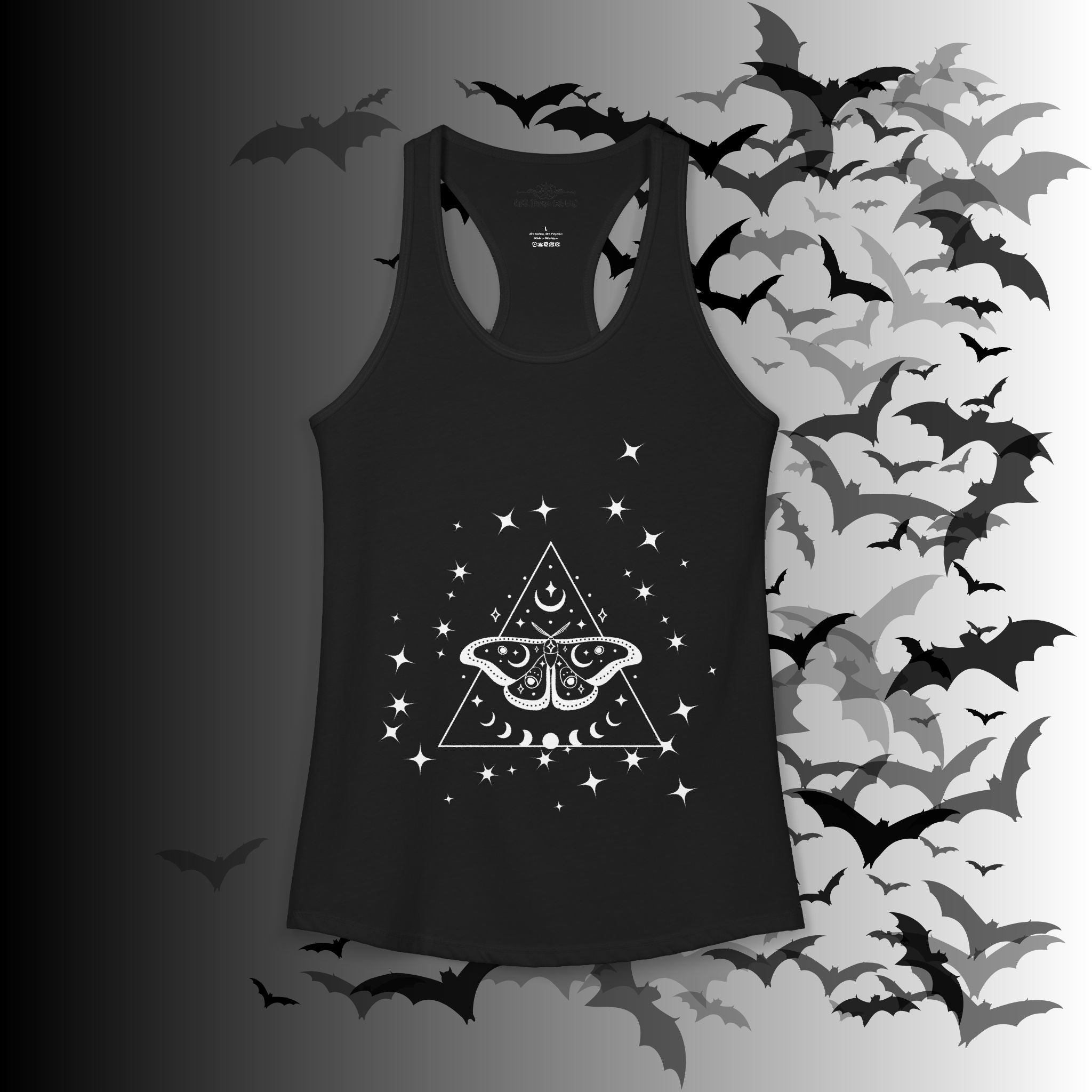 Gothic Luna Moth Celestial Pyramid Tank Top — Witchy Racerback Shirt