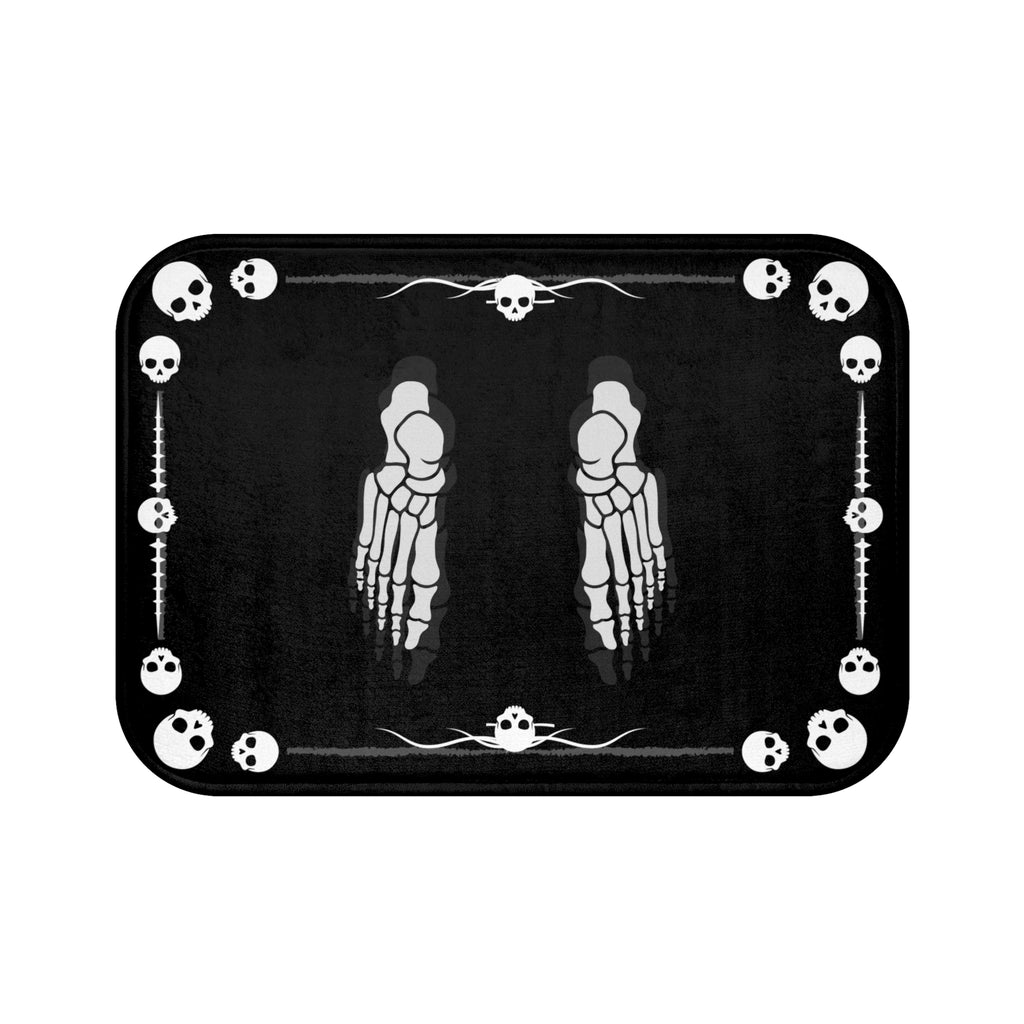 Skeleton Footprints Bath Mat — Gothic Skull Border Black Bathroom Decor