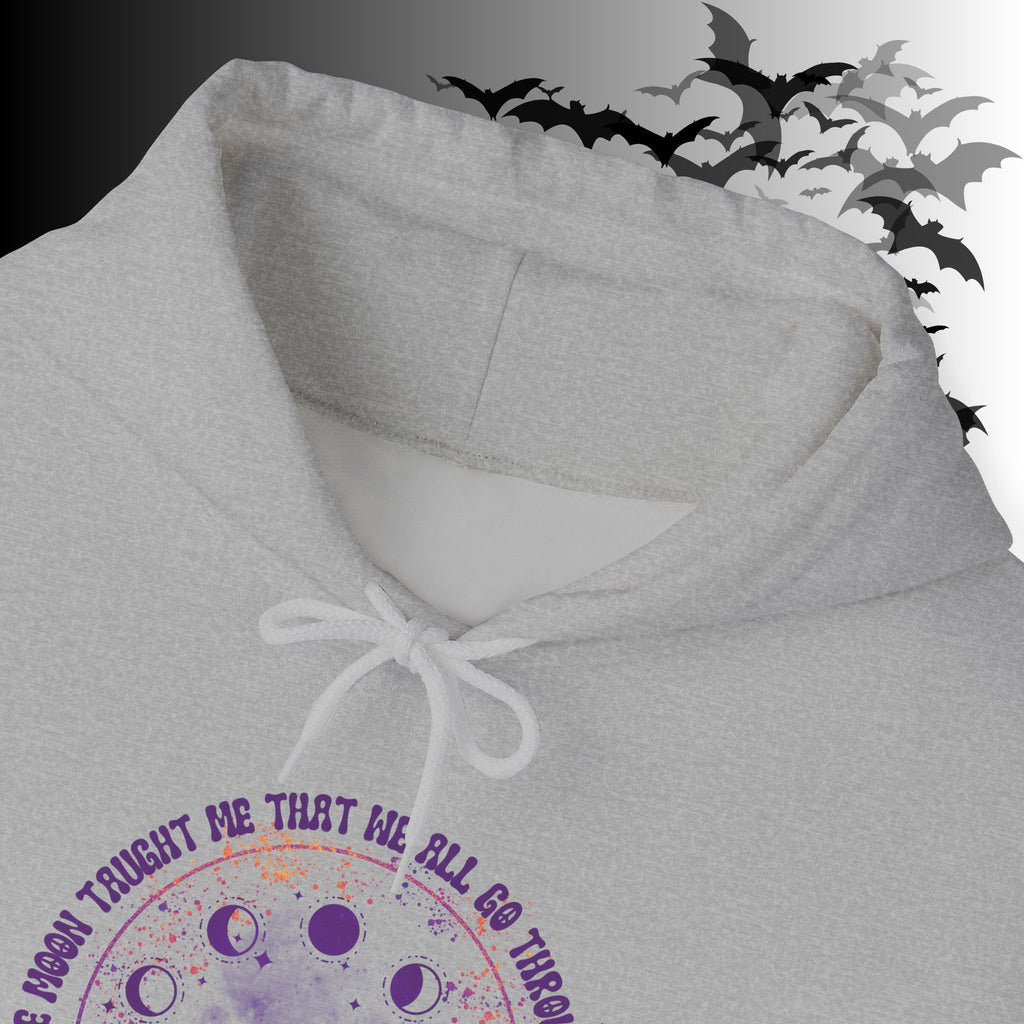 The Moon Taught Me We All Go Through Phases Hoodie — Witchy Moon Phase Pullover