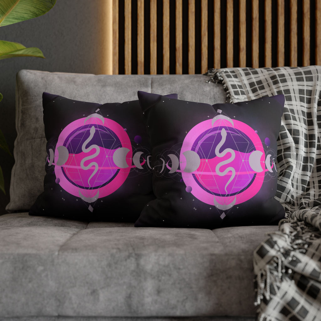 Pastel Goth Celestial Snake Moon Phases Throw Pillow — Witchy Dark Home Decor