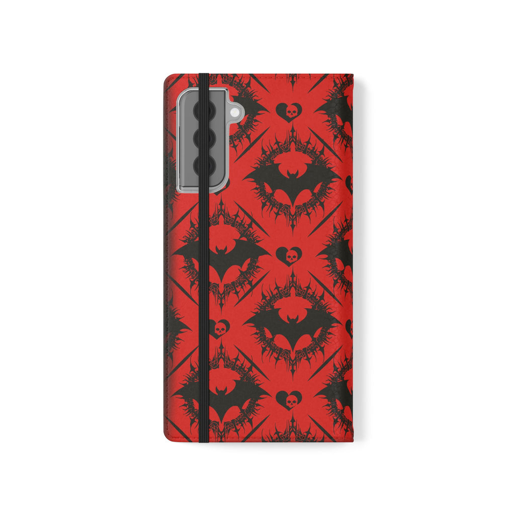 Gothic Bat Wallet Flip Case - Elegant Goth Phone Wallet - Bat Pattern Flip Case - Gothic Phone Case - Stylish Wallet Phone Case