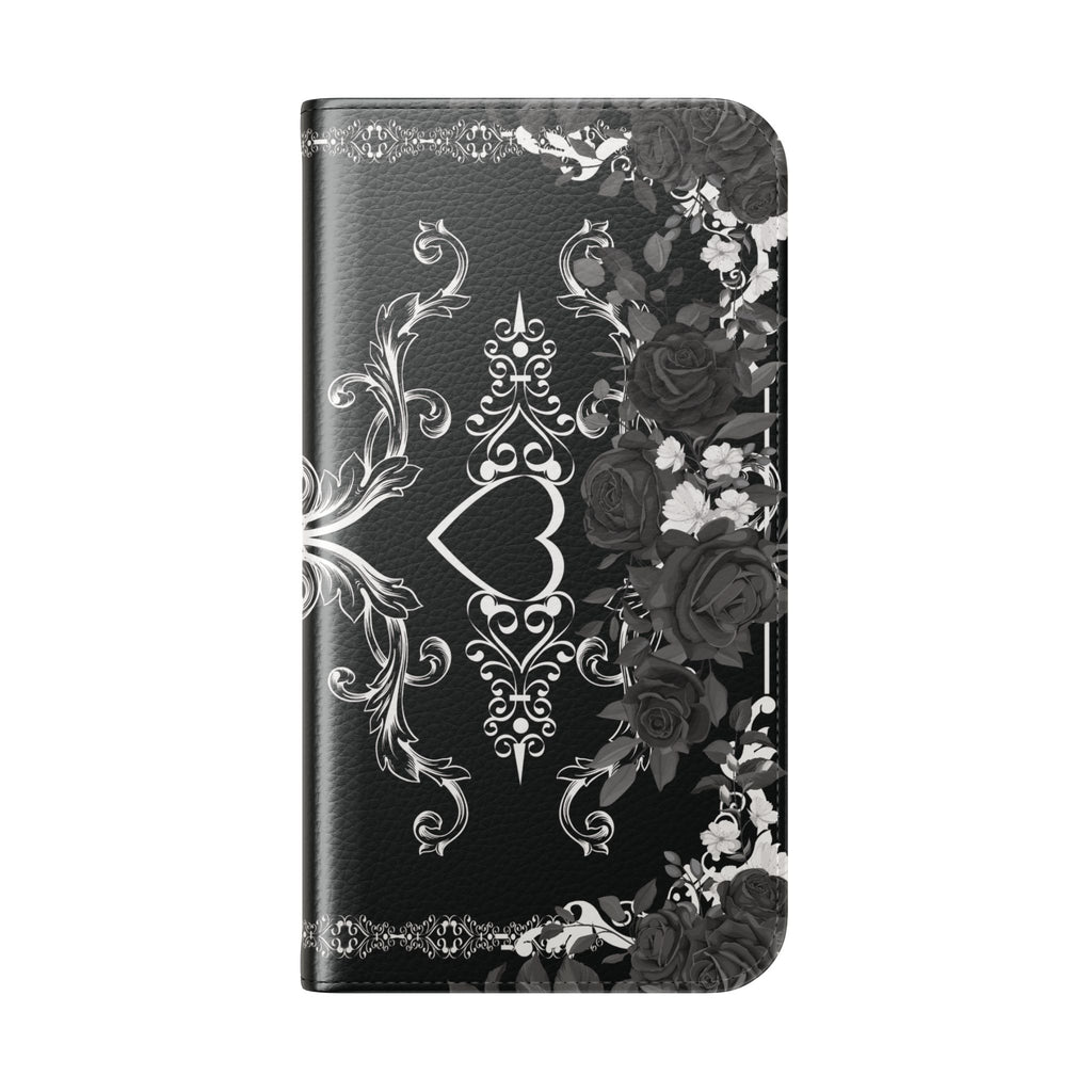 Romantic Goth Wallet Flip Case - Goth Botanical Phone Case