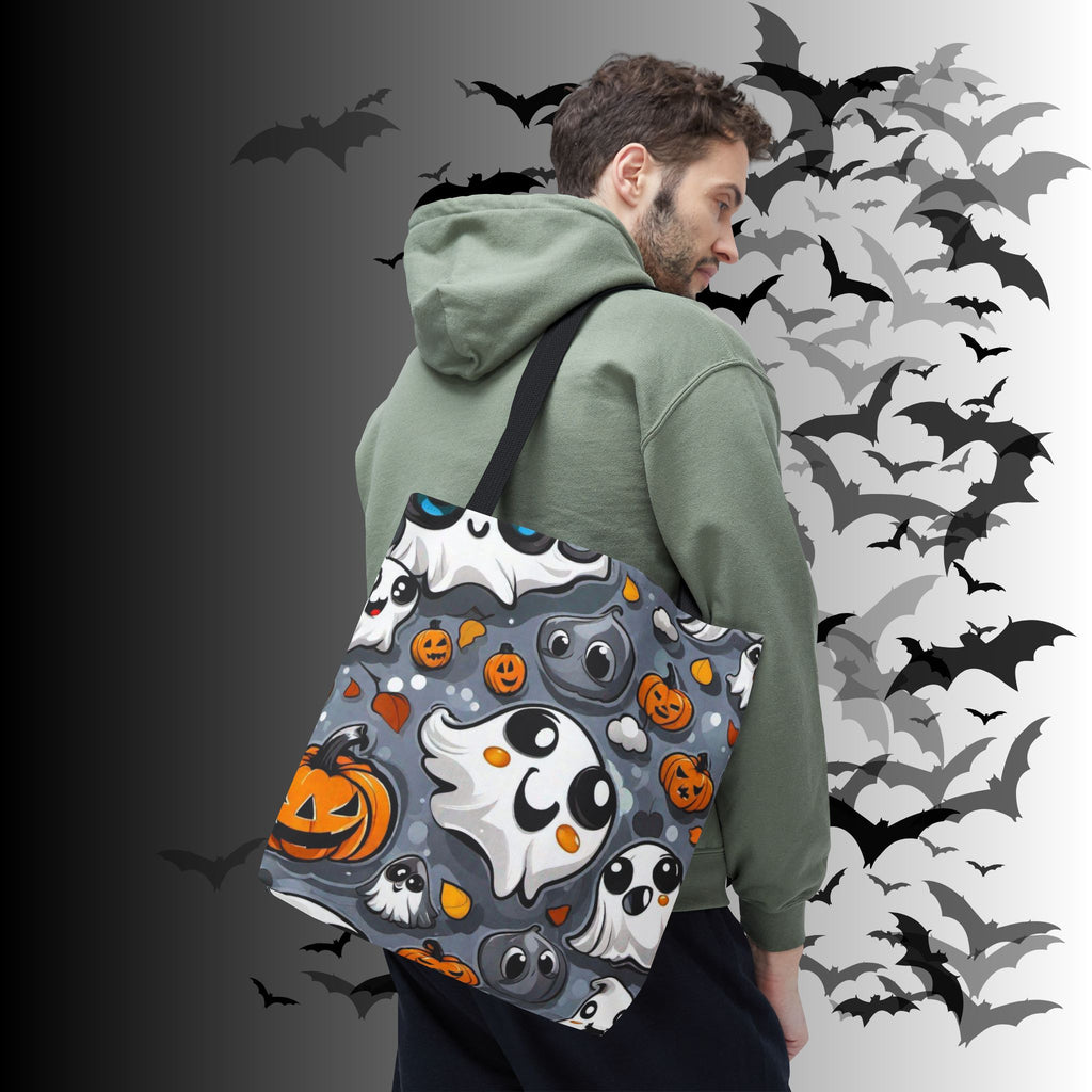 Kawaii Ghost & Pumpkin Halloween Tote Bag — Spooky All-Over Print