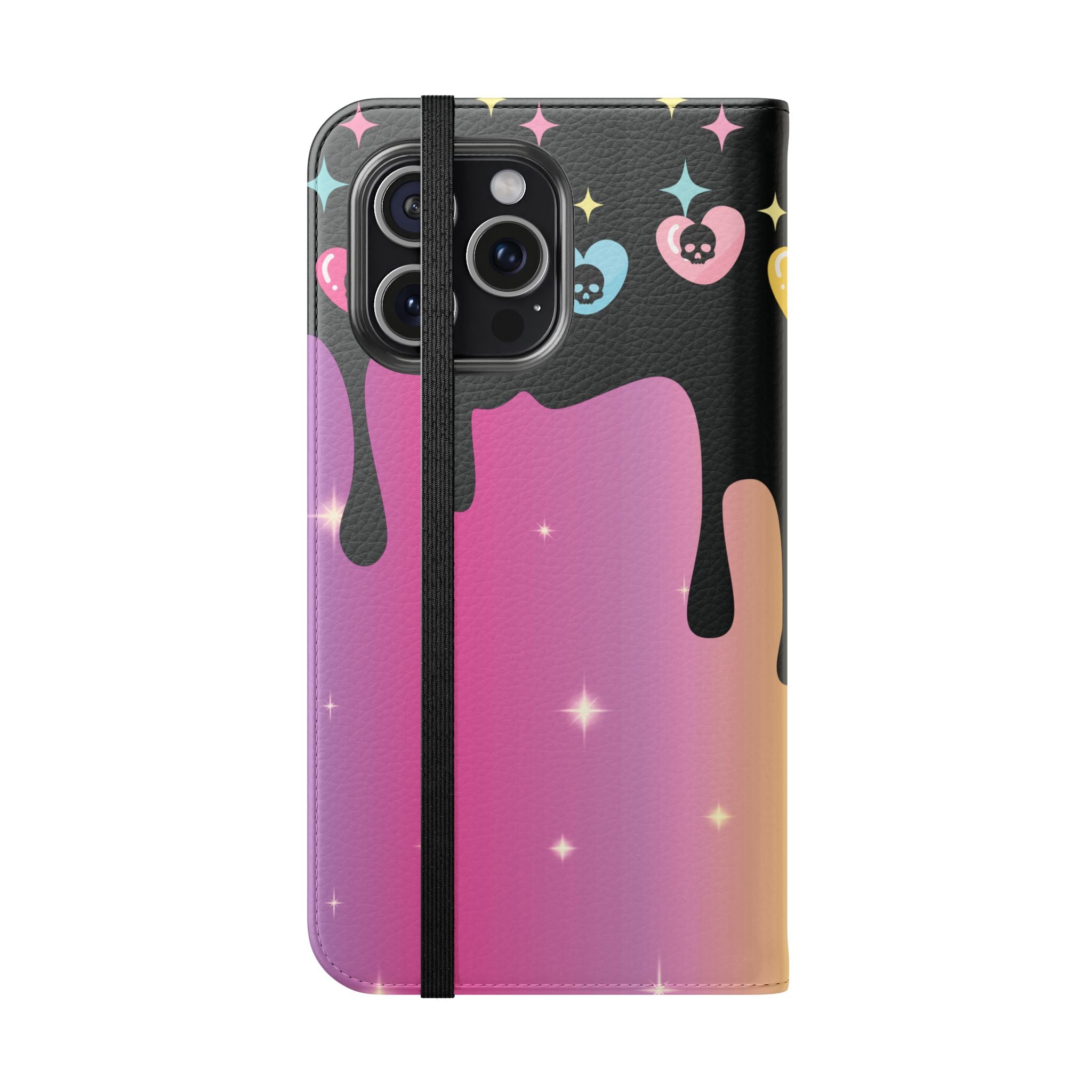 Pastel Goth Drippy Rainbow Skulls Flip Wallet Phone Case - Wallet Case for Samsung and iPhone - Gothic Style Wallet Phone Cases