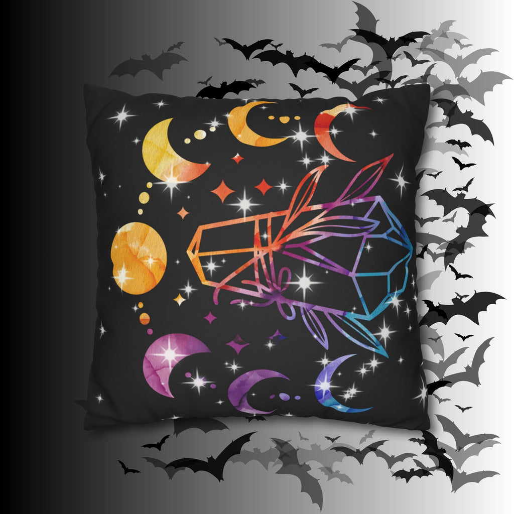 Rainbow Crystal Celestial Throw Pillow — Witchy Gothic Dark Home Decor