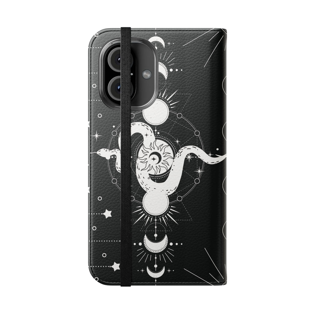 Gothic Style Celestial Snake Moon Phases Wallet Flip PhoneCase - Celestial Style Phone Case for iPhone and Samsung - Moon Phases Wallet Case