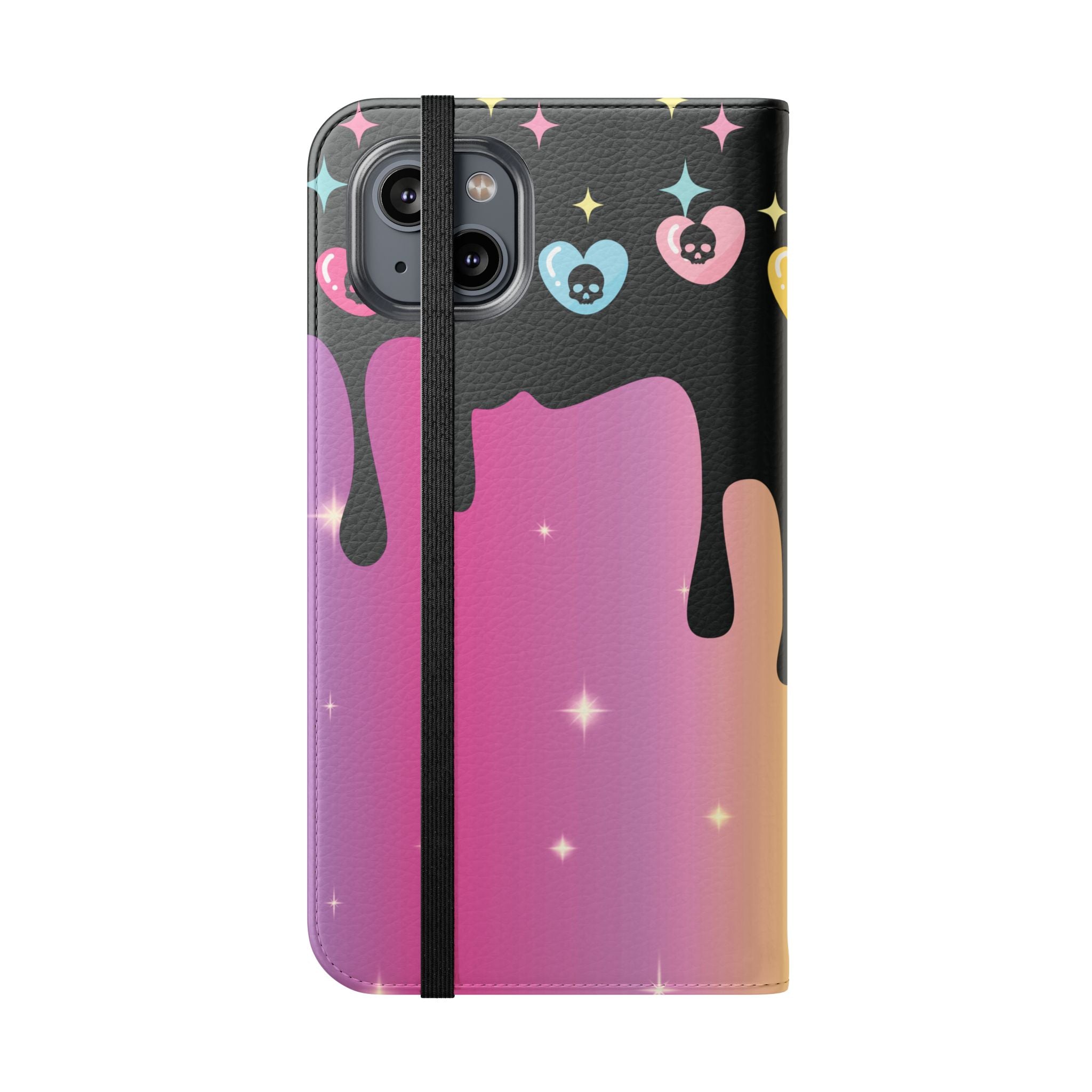 Pastel Goth Drippy Rainbow Skulls Flip Wallet Phone Case - Wallet Case for Samsung and iPhone - Gothic Style Wallet Phone Cases