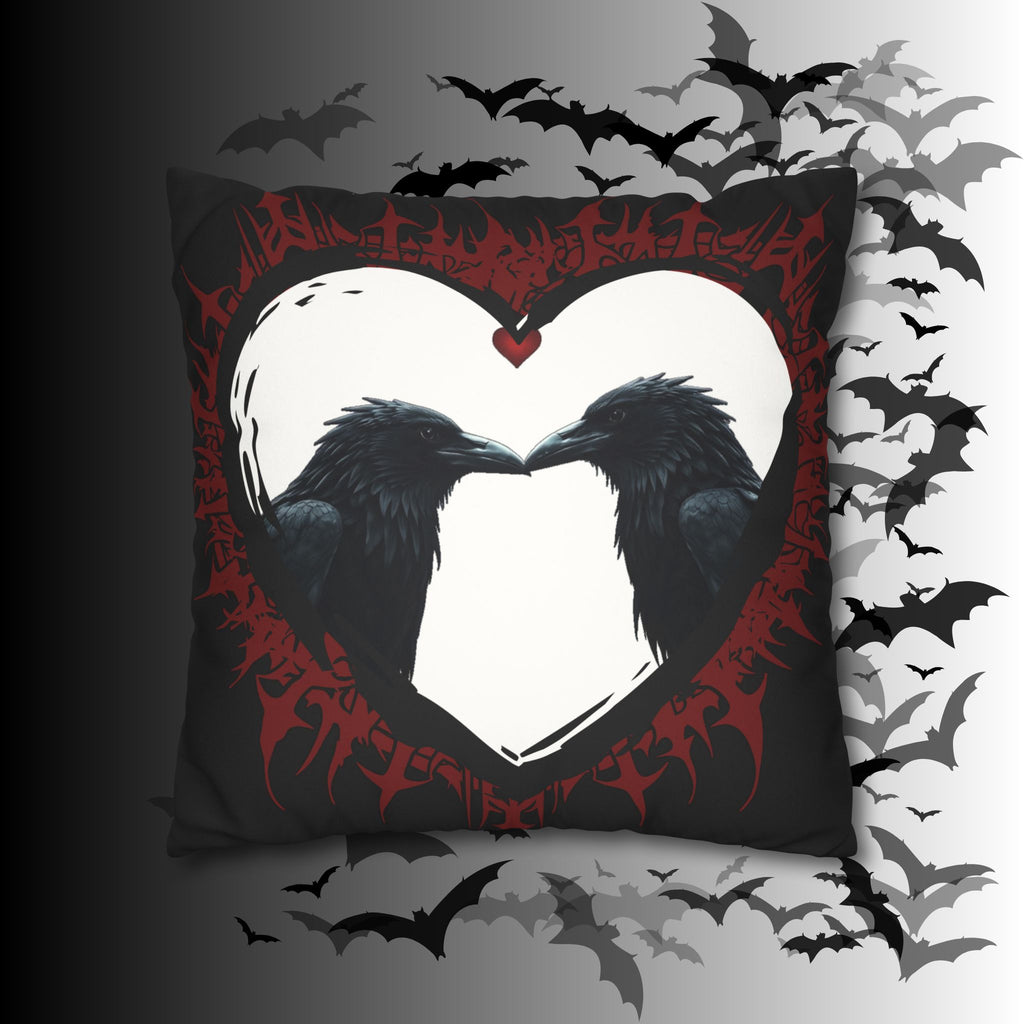 Gothic Ravens Love Heart Throw Pillow — Dark Valentine Gothic Home Decor