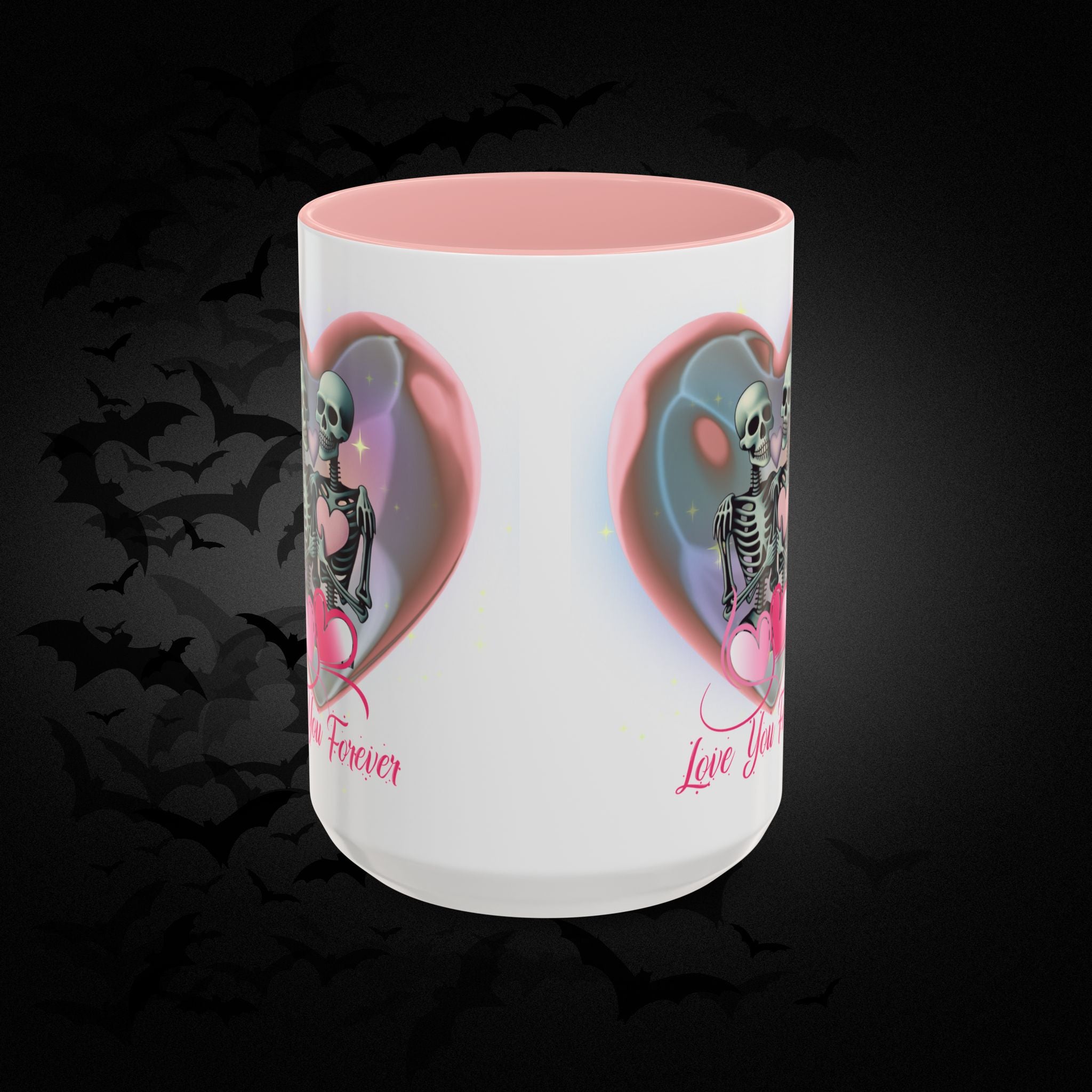 Love You Forever Valloween Coffee Mug — Skeleton Couple Heart Design (11/15oz)