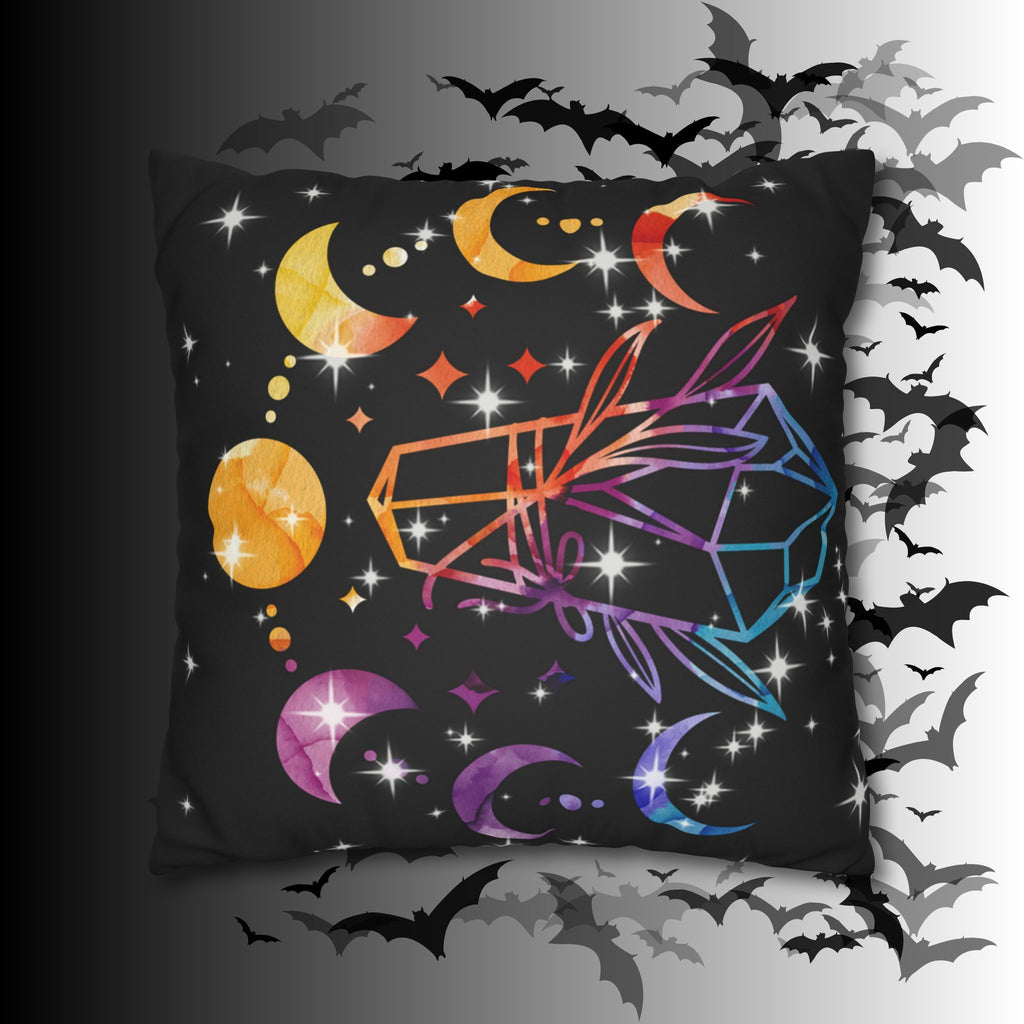 Rainbow Crystal Celestial Throw Pillow — Witchy Gothic Dark Home Decor