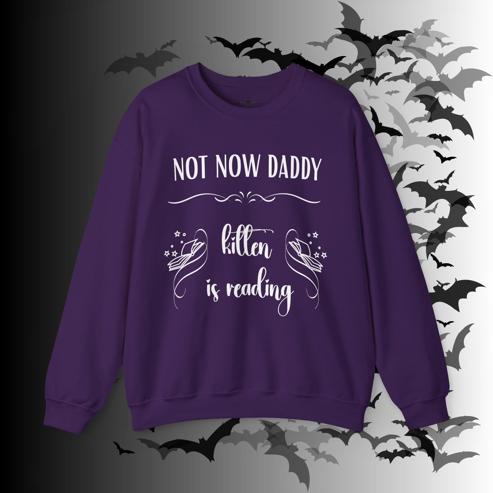 Not Now Daddy Kitten Is Reading Crewneck Sweatshirt — Funny Book Lover