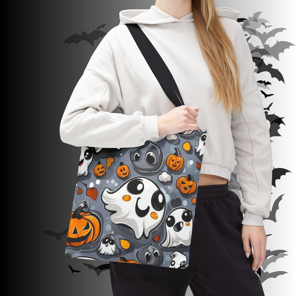 Kawaii Ghost & Pumpkin Halloween Tote Bag — Spooky All-Over Print