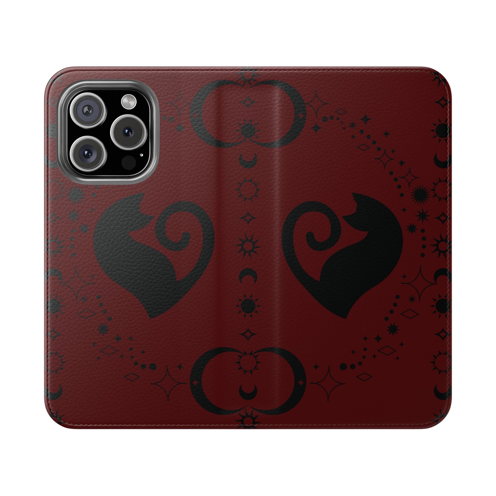 Dark Academia Celestial Black Cat Flip Wallet Case for iPhone and Samsung Galaxy Phones