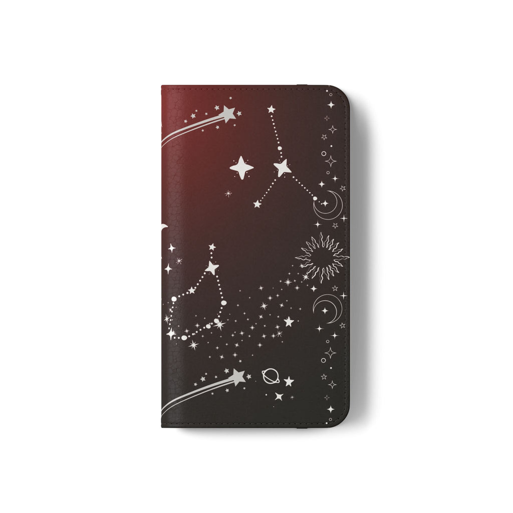 Gothic Celestial Black and Red Flip Wallet Case for iPhone and Samsung Galaxy Phones