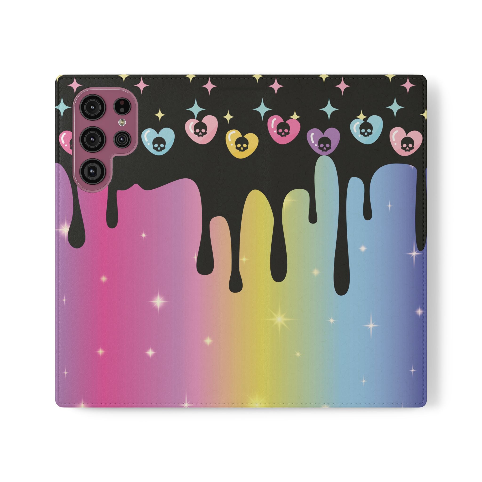 Pastel Goth Drippy Rainbow Skulls Flip Wallet Phone Case - Wallet Case for Samsung and iPhone - Gothic Style Wallet Phone Cases