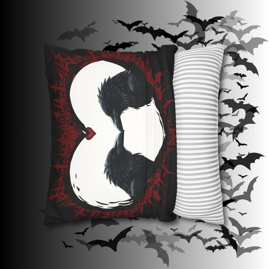 Gothic Ravens Love Heart Throw Pillow — Dark Valentine Gothic Home Decor