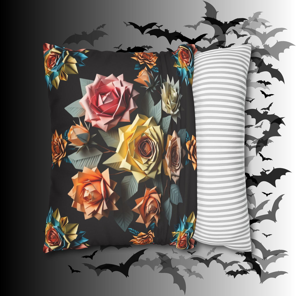 Gothic Origami Rose Throw Pillow — Dark Floral Botanical Home Decor