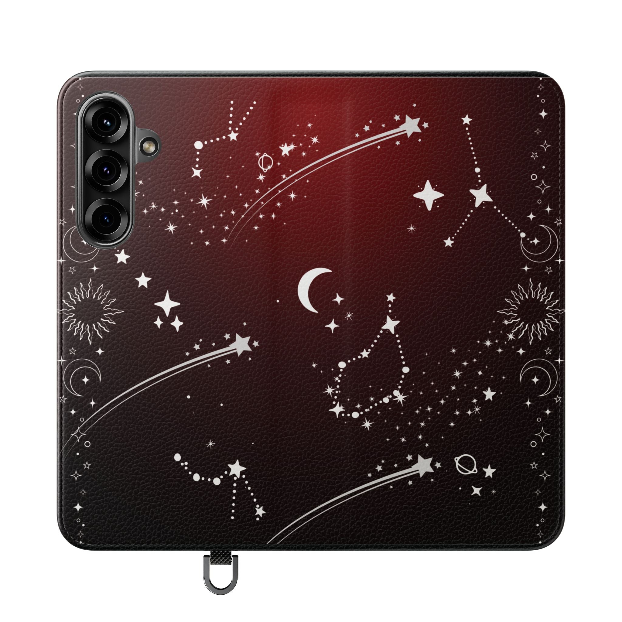 Gothic Celestial Black and Red Flip Wallet Case for iPhone and Samsung Galaxy Phones