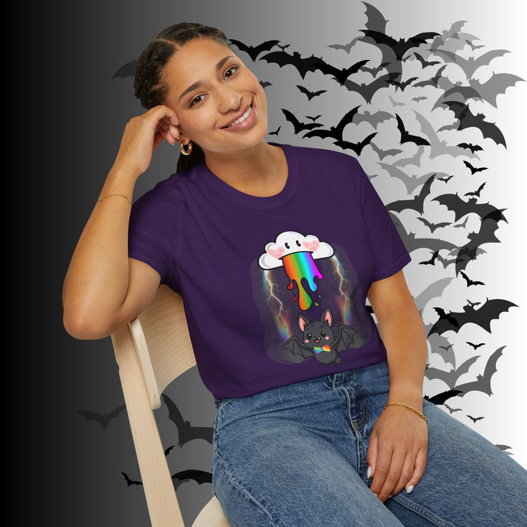 Rainbow Vomit Cloud Bat T-Shirt — Kawaii Goth Pride Unisex Tee