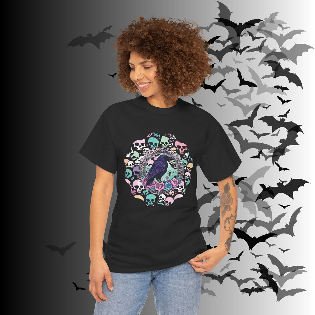 Pastel Goth Raven & Skull Mandala T-Shirt — Gothic Corvid Tee