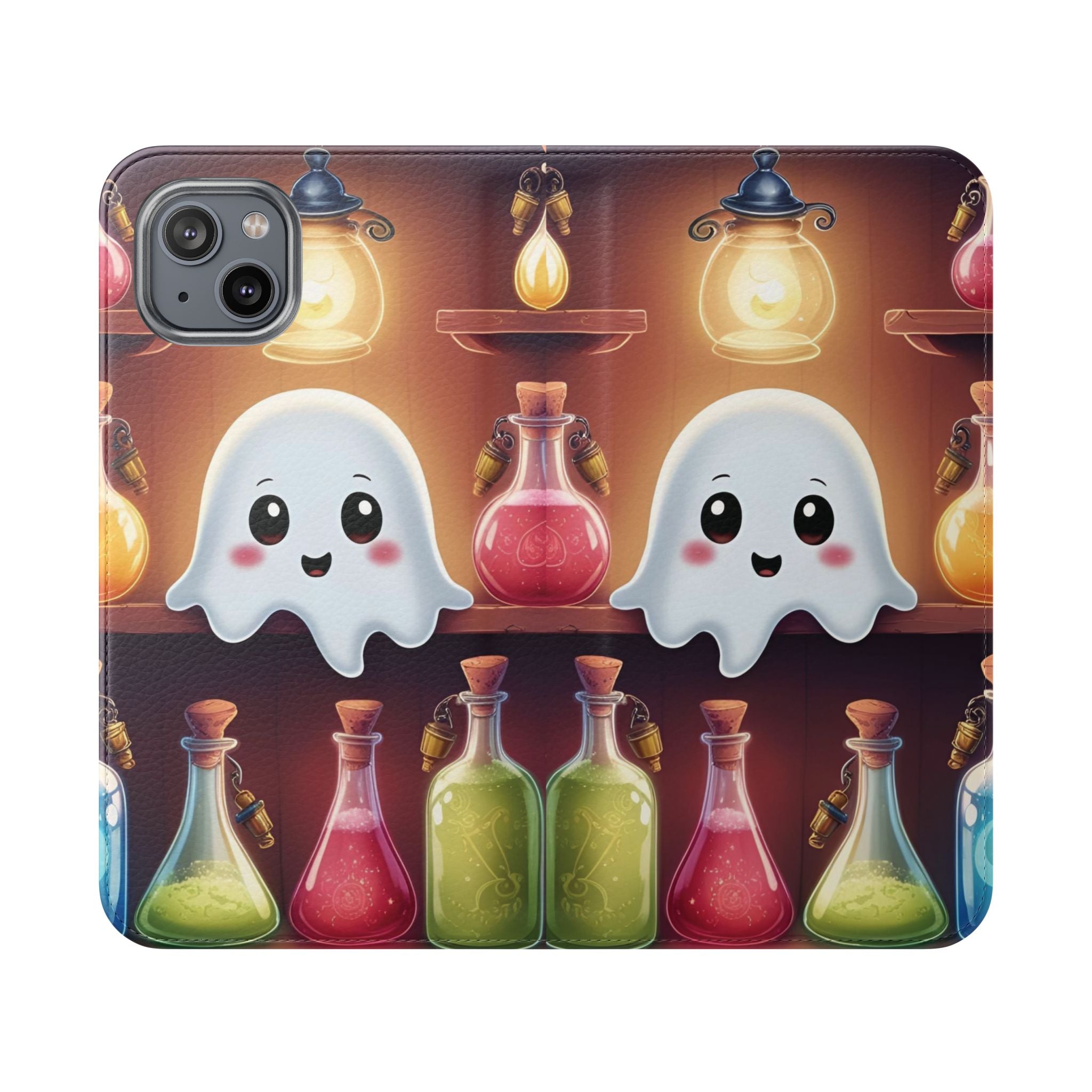Apothecary Ghost Flip Wallet Case - Spooky Halloween Phone Case - Gothic Ghost Smartphone Case -  Ghost on a Shelf Wallet Case