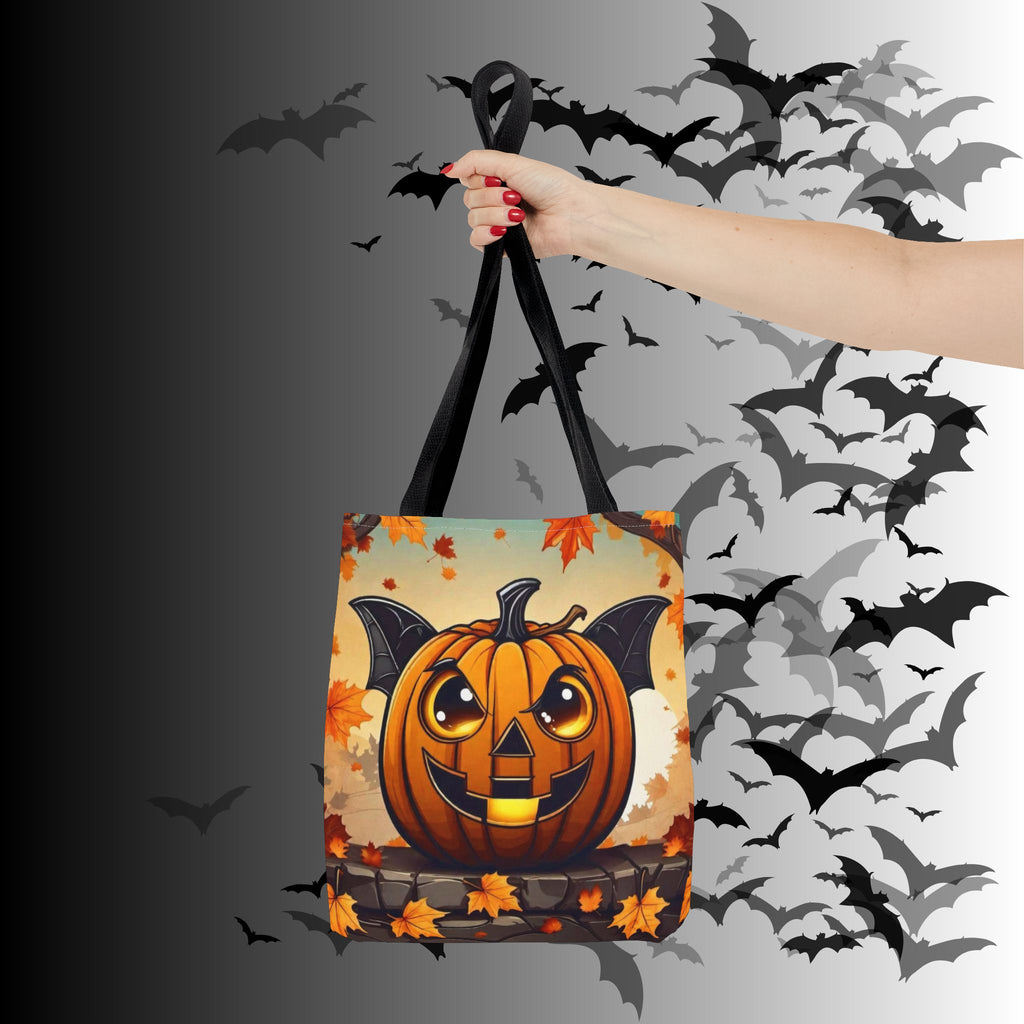 Bat Wing Jack-o'-Lantern Halloween Tote Bag — Autumn Leaves Print