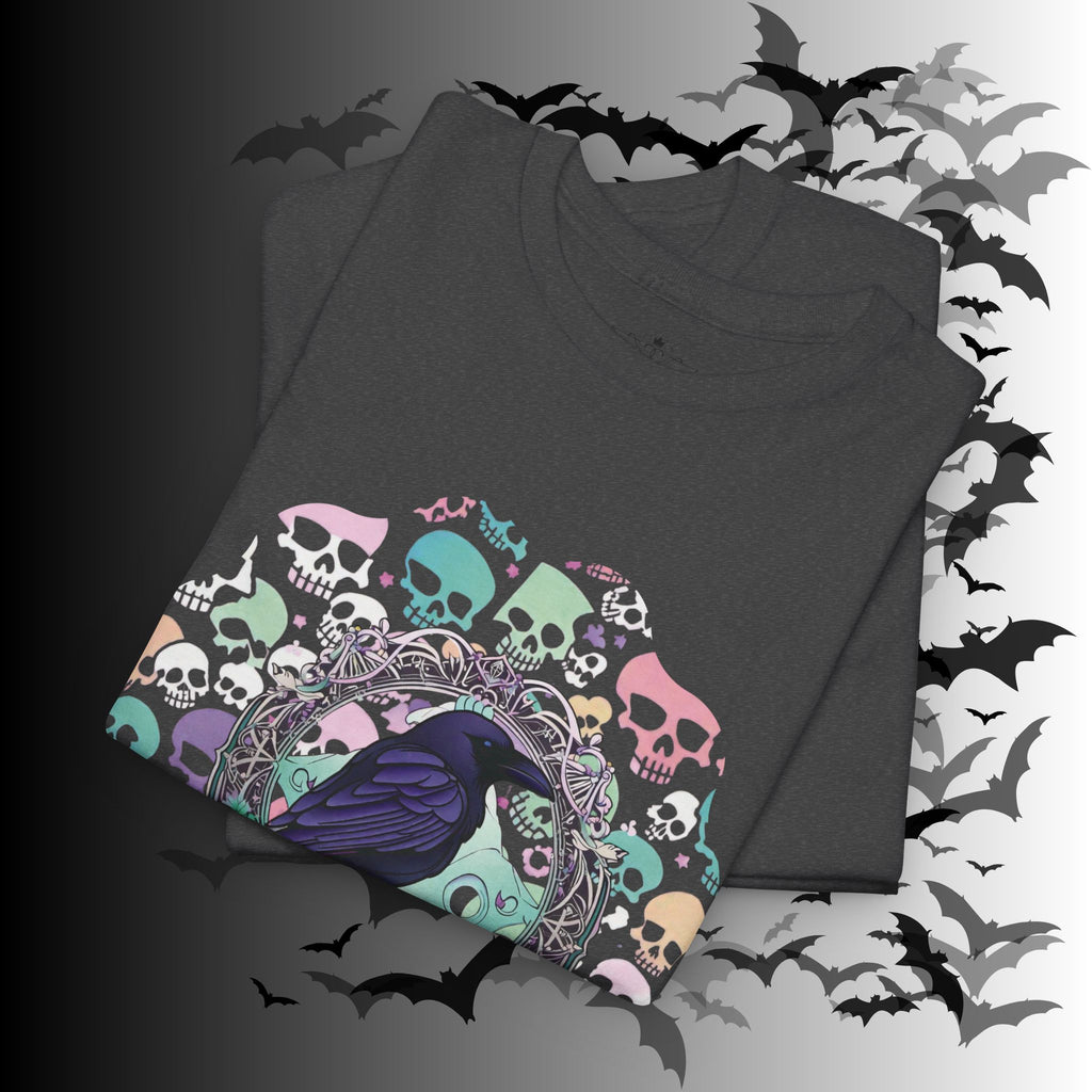 Pastel Goth Raven & Skull Mandala T-Shirt — Gothic Corvid Tee