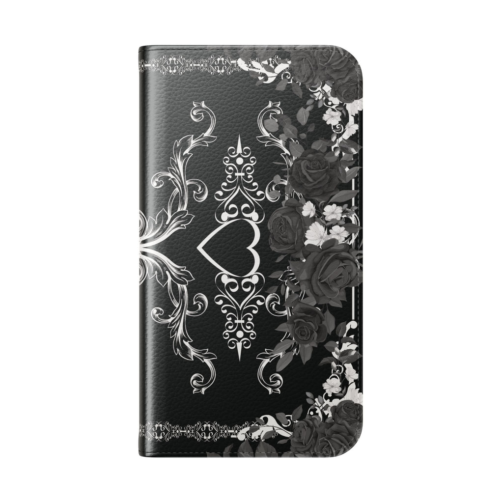 Romantic Goth Wallet Flip Case - Goth Botanical Phone Case