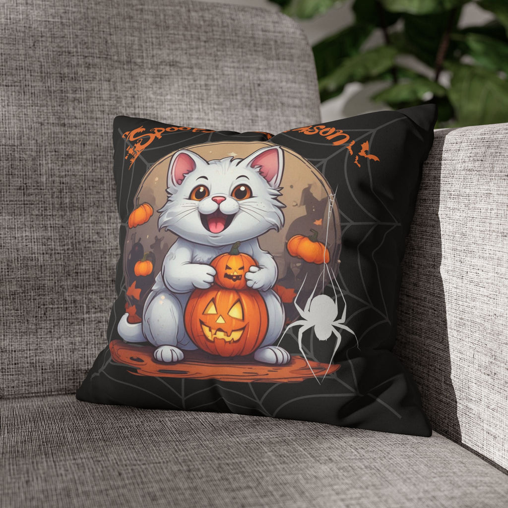 Spooky Season Cat Halloween Throw Pillow — Pumpkin Dark Home Decor