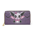 Pastel Goth Kawaii Bat Bow Wallet | Purple Faux Leather Zipper Clutch