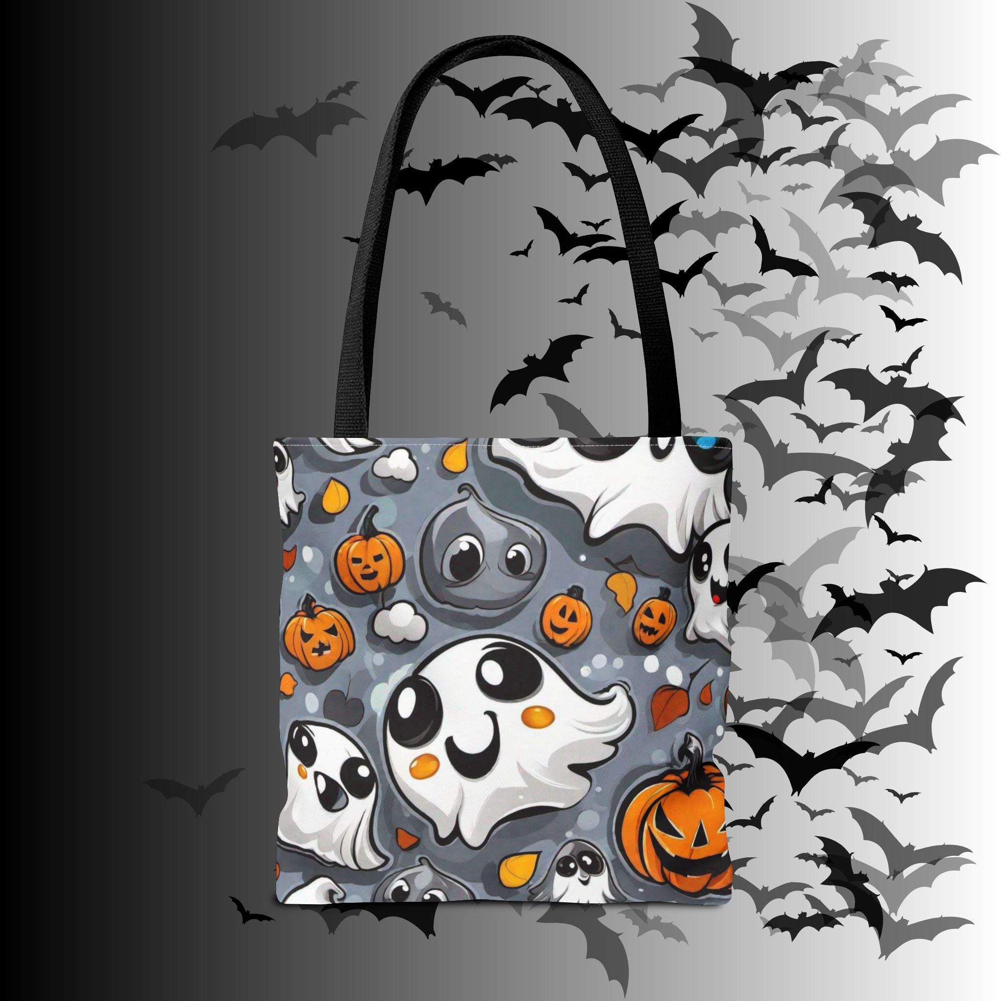Kawaii Ghost & Pumpkin Halloween Tote Bag — Spooky All-Over Print