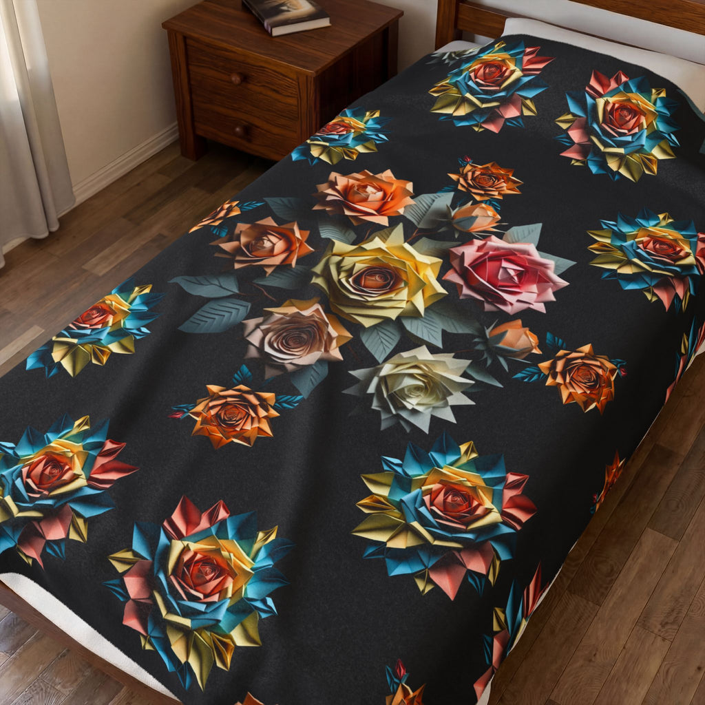 Gothic Origami Rose Throw Blanket — Dark Floral Home Decor
