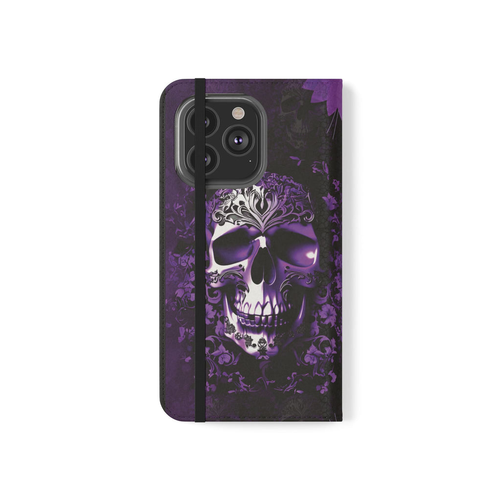 Purple Pastel Goth Skull Flip Wallet Phone Case - Skull Wallet Case for Samsung iPhone - Gothic Style Skull Wallet Phone Cases