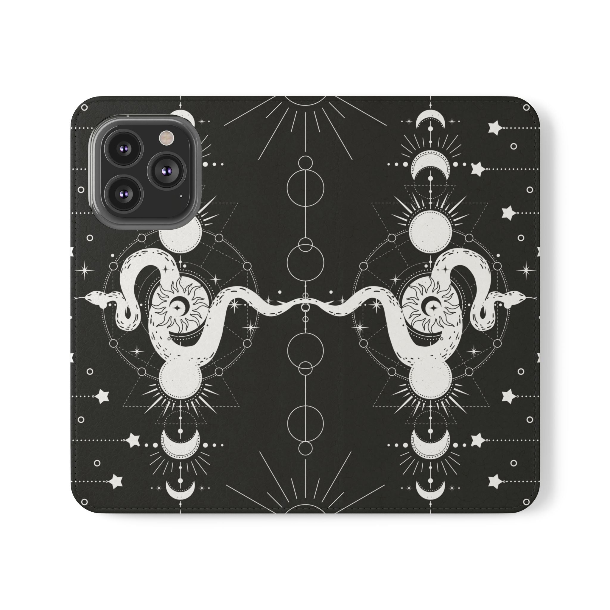 Gothic Style Celestial Snake Moon Phases Wallet Flip PhoneCase - Celestial Style Phone Case for iPhone and Samsung - Moon Phases Wallet Case