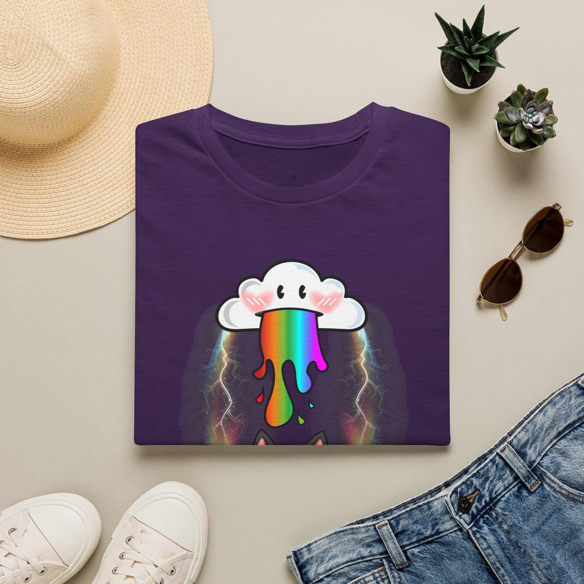 Rainbow Vomit Cloud Bat T-Shirt — Kawaii Goth Pride Unisex Tee
