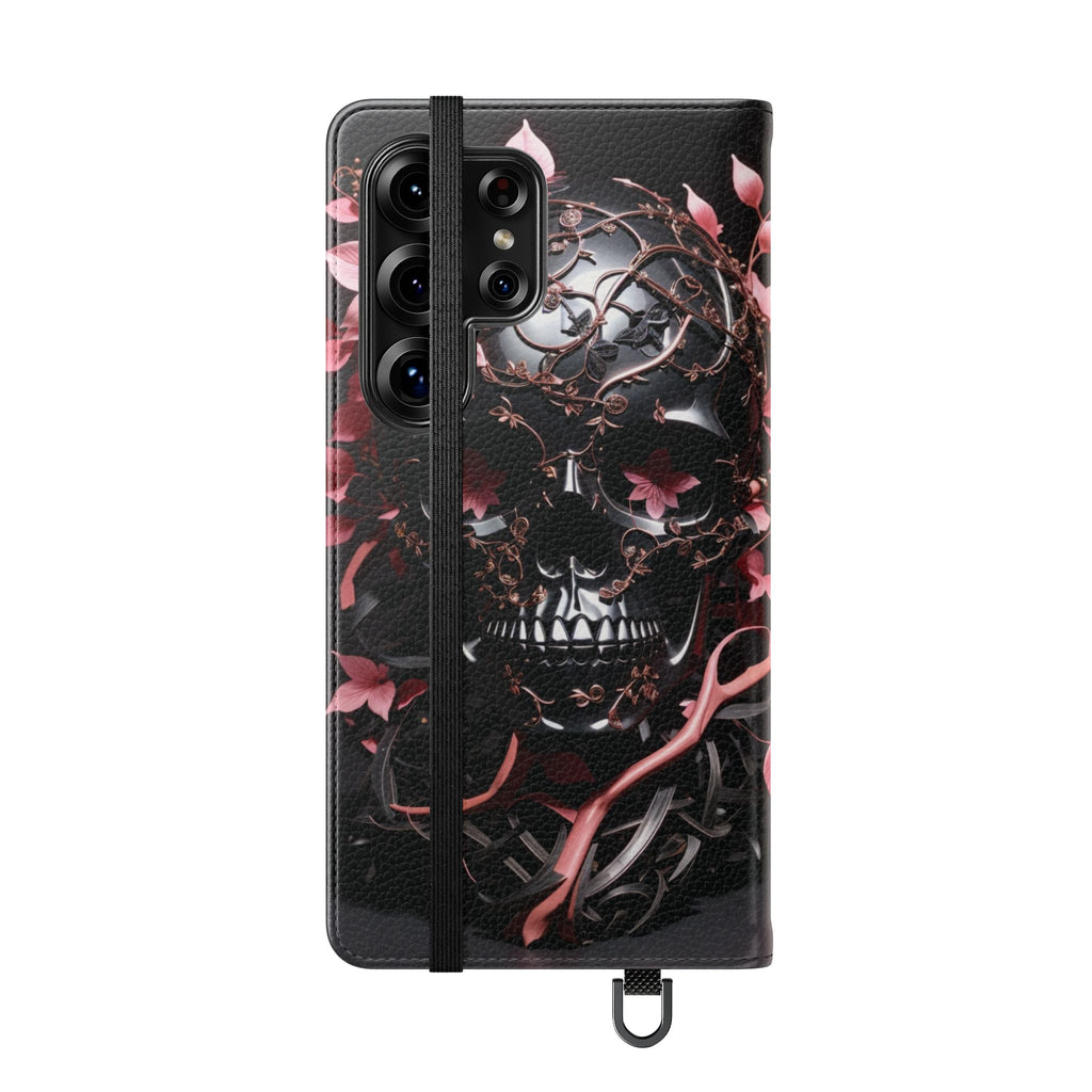 Pink Pastel Goth Skull Flip Wallet Phone Case - Skull Wallet Case for Samsung iPhone - Gothic Style Skull Wallet Phone Cases