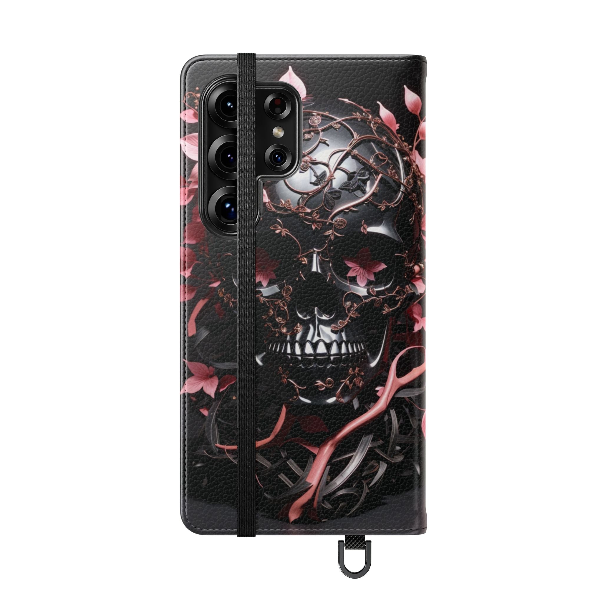 Pink Pastel Goth Skull Flip Wallet Phone Case - Skull Wallet Case for Samsung iPhone - Gothic Style Skull Wallet Phone Cases