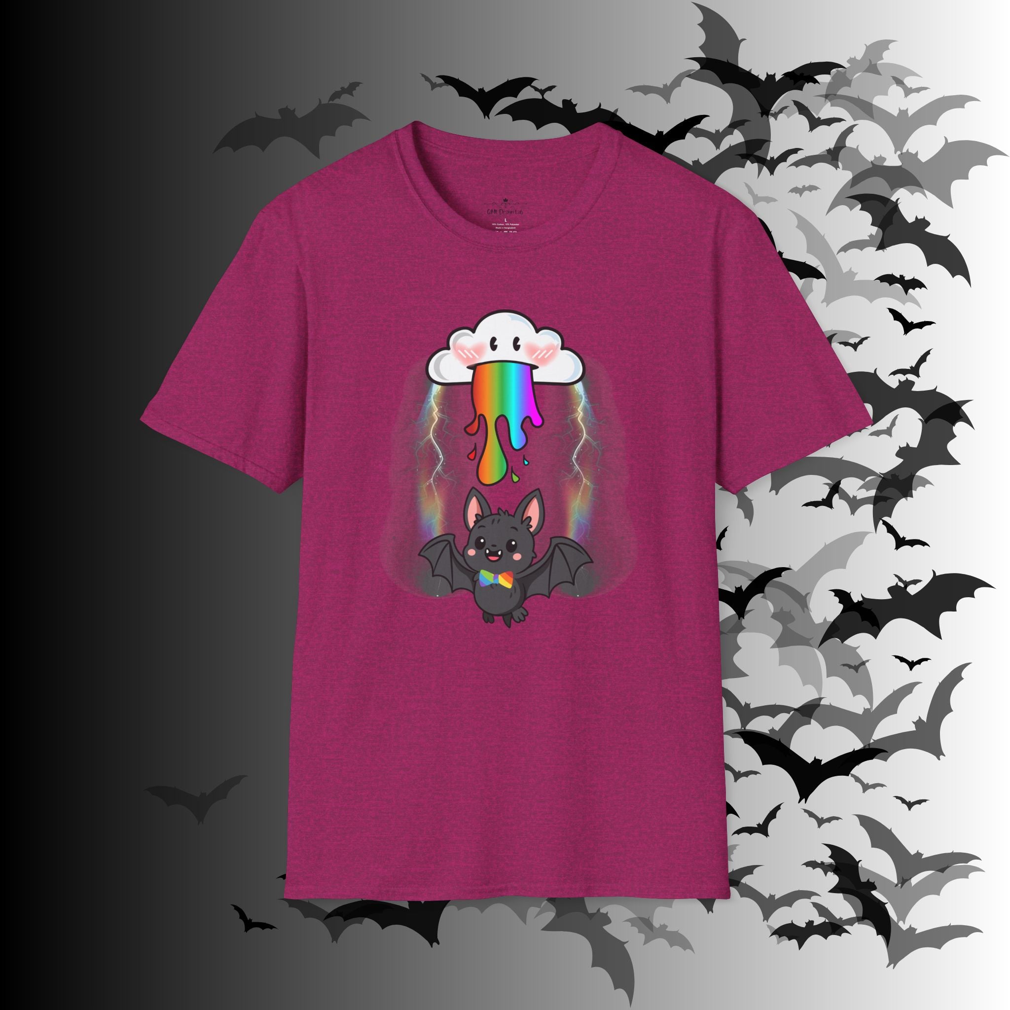 Rainbow Vomit Cloud Bat T-Shirt — Kawaii Goth Pride Unisex Tee