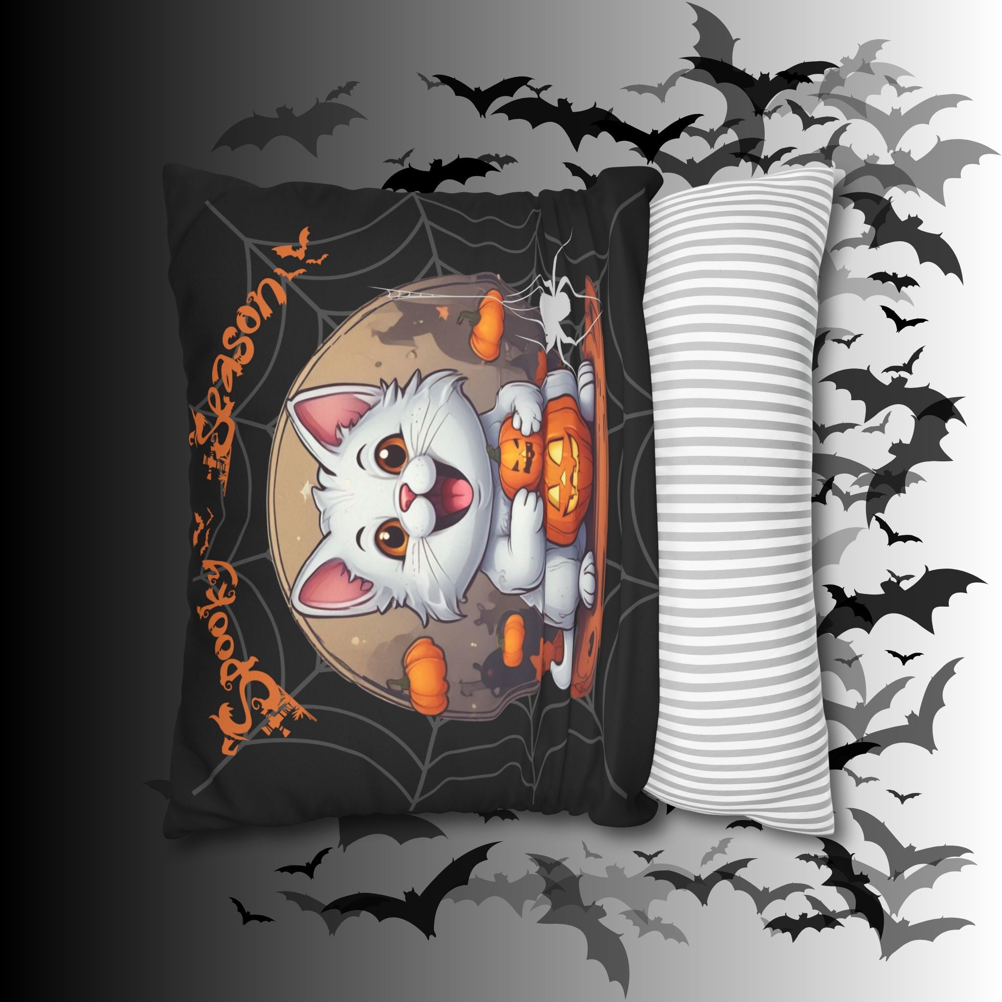 Spooky Season Cat Halloween Throw Pillow — Pumpkin Dark Home Decor