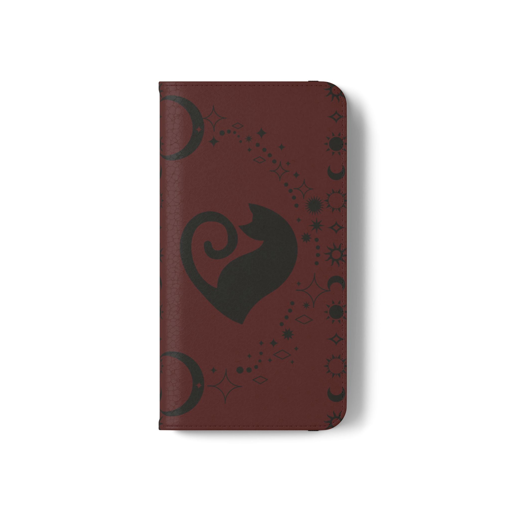 Dark Academia Celestial Black Cat Flip Wallet Case for iPhone and Samsung Galaxy Phones