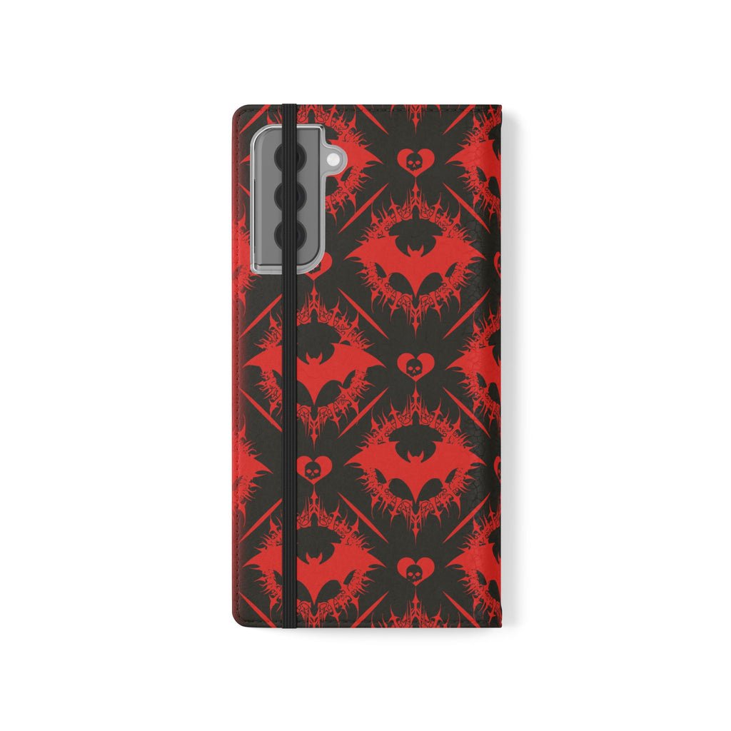 Gothic Bat Wallet Flip Case - Elegant Goth Phone Wallet - Bat Pattern Flip Case - Gothic Phone Case - Stylish Wallet Phone Case