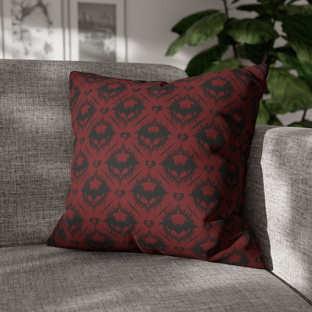 Gothic Bat Diamond Pattern Throw Pillow — Dark Red Damask Home Decor