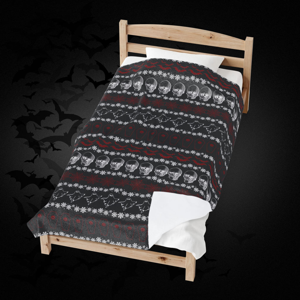 Merry Creepmas Print Throw Blanket — Gothic Holiday Home Decor