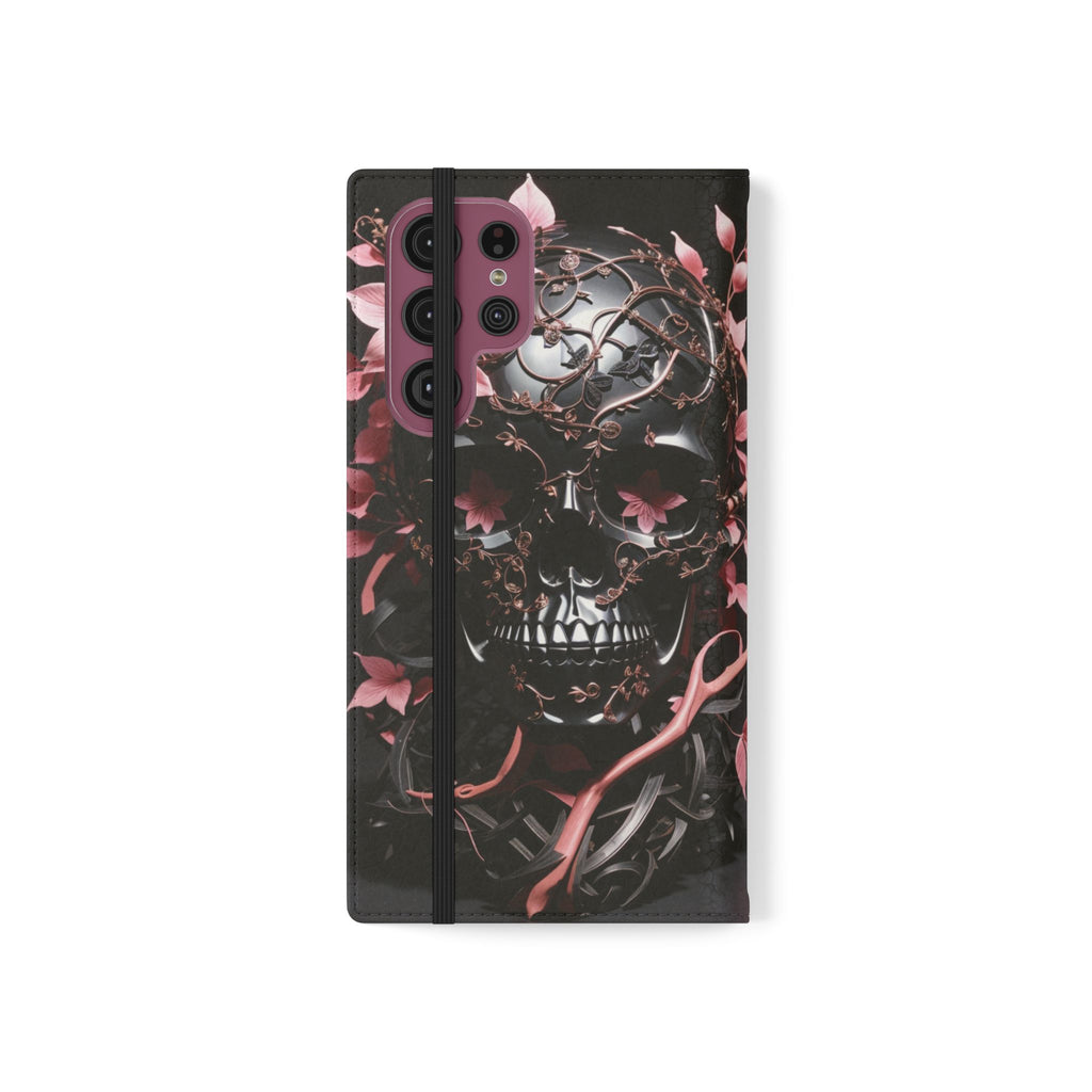 Pink Pastel Goth Skull Flip Wallet Phone Case - Skull Wallet Case for Samsung iPhone - Gothic Style Skull Wallet Phone Cases