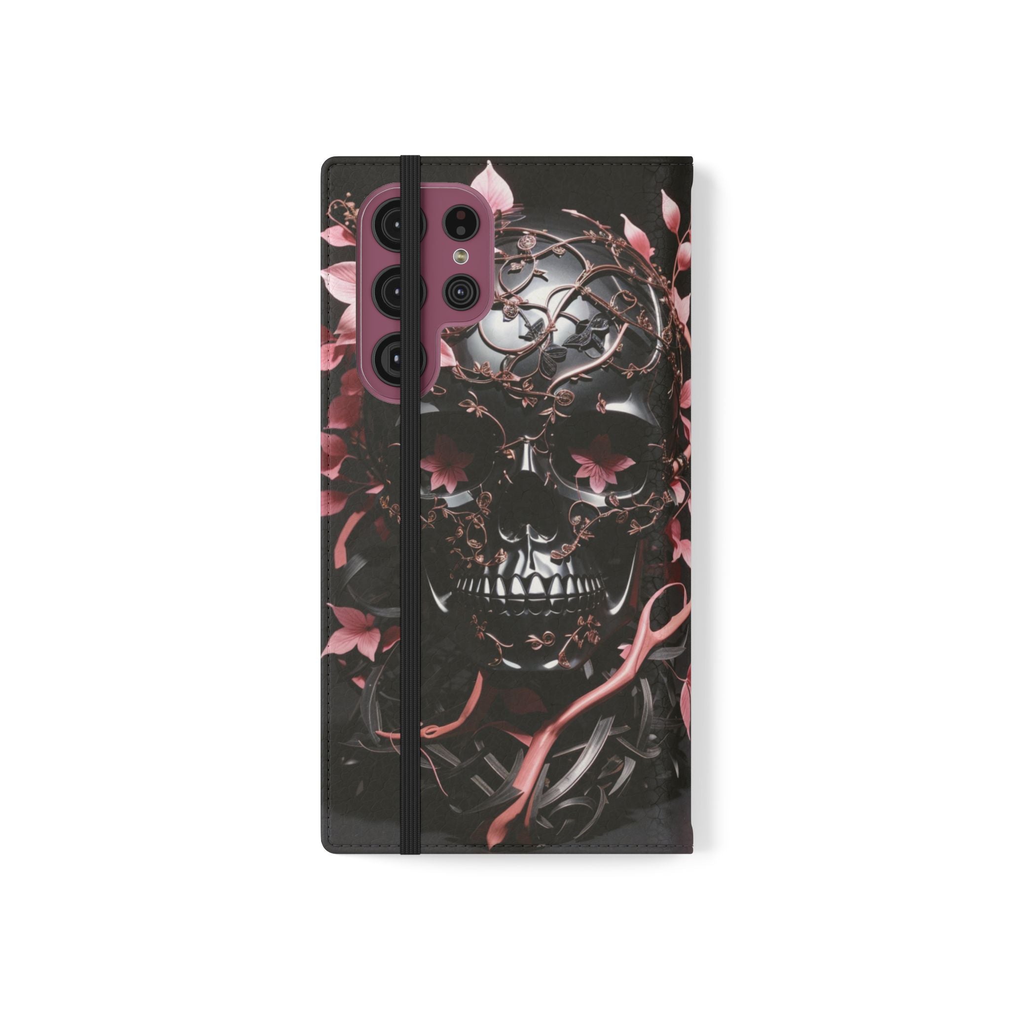 Pink Pastel Goth Skull Flip Wallet Phone Case - Skull Wallet Case for Samsung iPhone - Gothic Style Skull Wallet Phone Cases